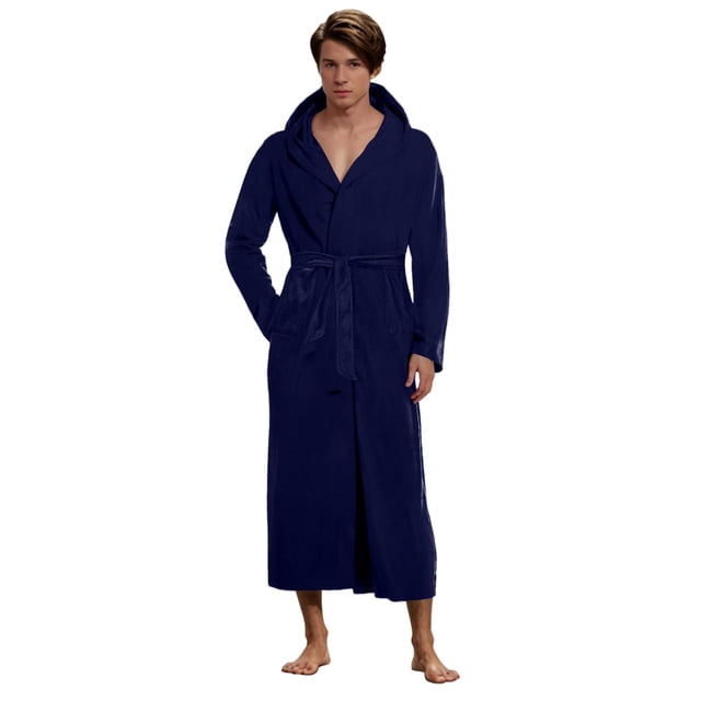 Ketyyh-chn99 Robe pour Homme Grande Taille avec Capuche Pleine Longueur Homme Automne Hiver Grande Taille Peignoir Grande Longueur Robe de Nuit à Manches Longues Robe de Nuit à Capuche Tenue d'Intérieur Taille pour 5TG, Rouge Melon D\'eau