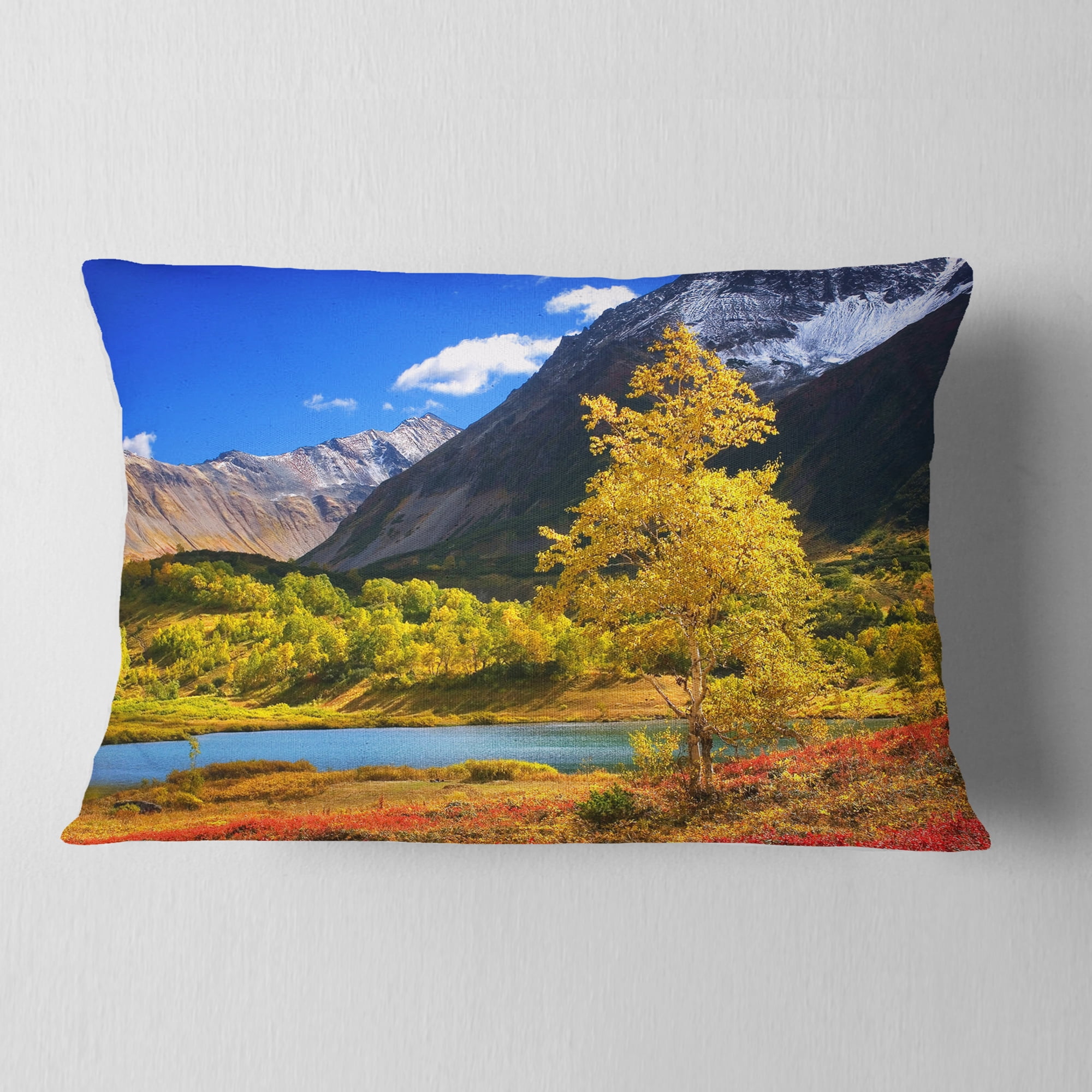 Designart Beautiful Kamchatka Mountains - Landscape Printed Throw Pillow - 12x20