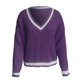 thumbnail image 4 of Suéter de Punto Gibobby Casual para Mujer Cuello en V Bloqueo de Color Manga Larga Morado M, 4 of 5