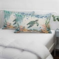 thumbnail image 3 of Sea Turtle Coastal Pillow Covers, Linen Long Throw Pillow Case, Summer Nautical Starfish Coral Beige Holiday Pillow Protector Decorative Cushion Cover for Living Room/Bedroom 20" x 30", 3 of 8