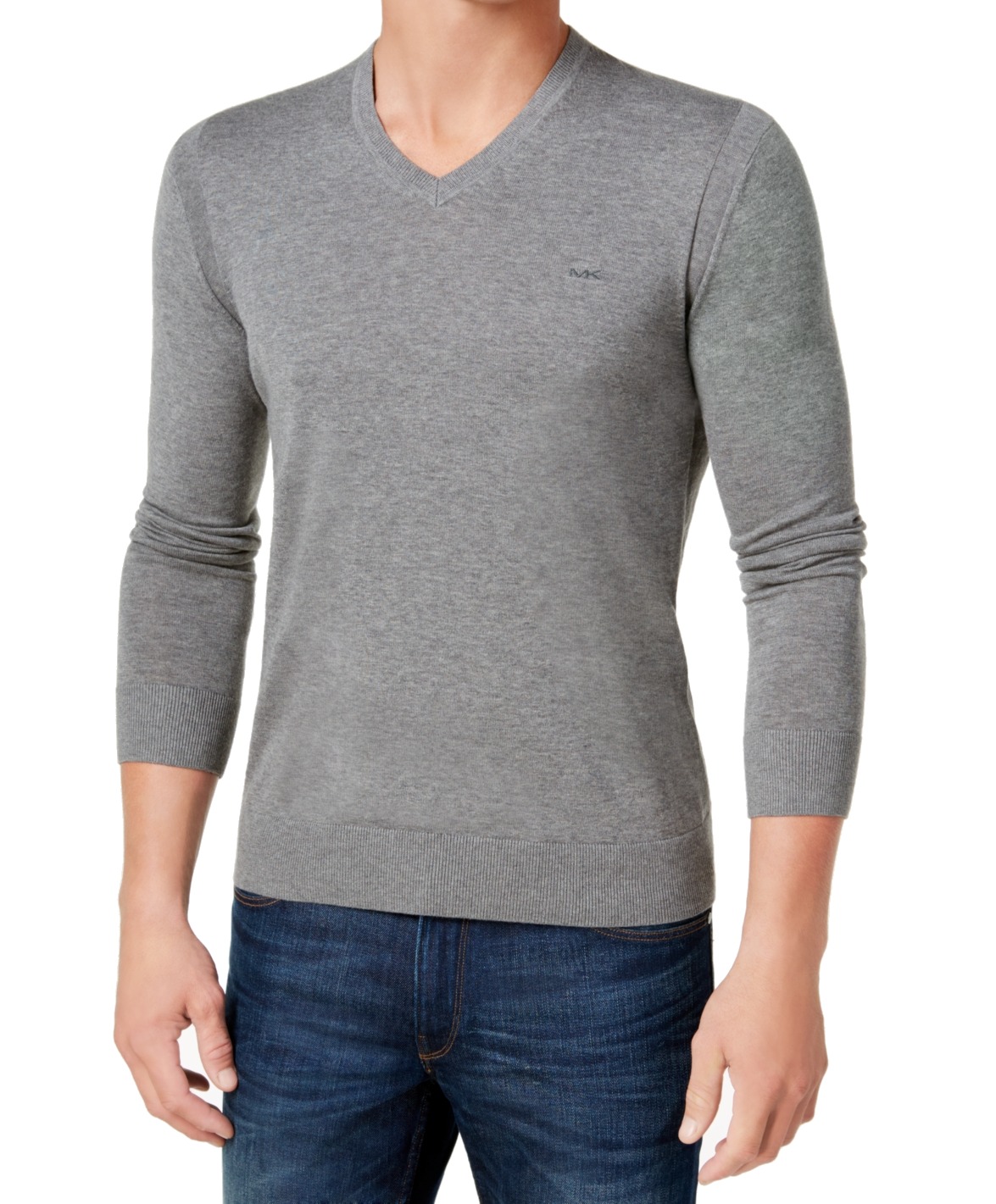 Michael Kors Mens Sweater Medium Classic Solid VNeck Cotton M