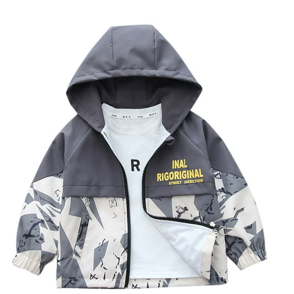 Hpgjzj Fall Jackets for Toddler Kids Spring Fashion Print Zip Up Hooded Jacket Boys Girls Long Sleeve Windproof Coat