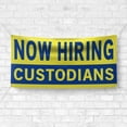 thumbnail image 4 of Now Hiring Custodians 13 oz Heavy Duty Vinyl Banner Custodian Jobs Available Custodial Help Wanted Sign for Business Advertising Indoor/Outdoor Single-Sided w/ Metal Grommets (2x5 ft, Ye & Bl), 4 of 6