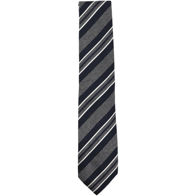Bigi Men's Silver / Navy White Diagonal Multi Striped Tie Necktie - One Size