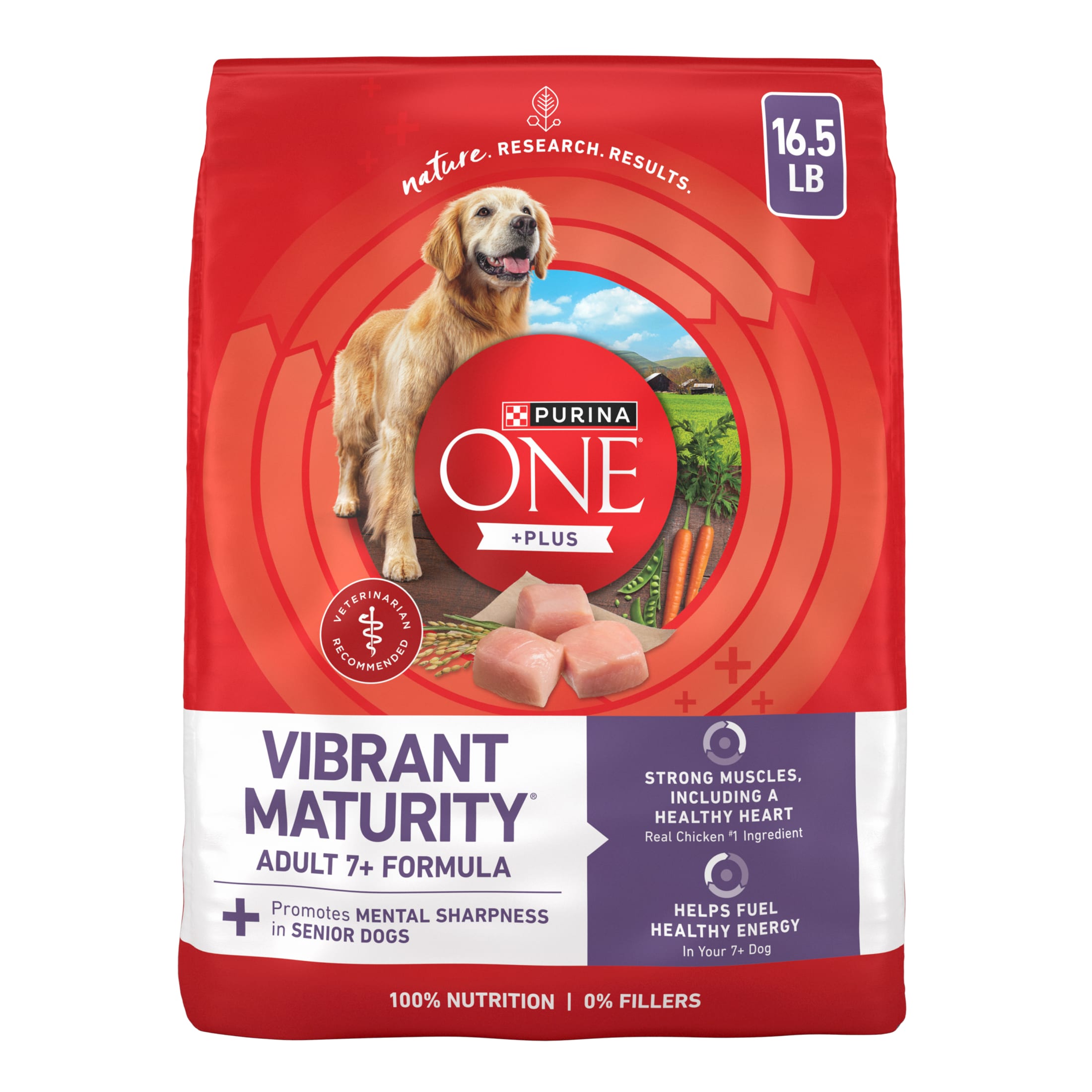 Purina One +Dry Dog Food for Senior Dogs Vibrant Maturity Adult 7 Plus, Real Chicken, 16.5 lb Bag