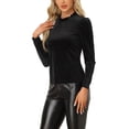 thumbnail image 4 of INSPIRE CHIC Women's Ruffle Neck Blouse Puff Long Sleeve Metallic Dots Velvet Top XS Black, 4 of 6