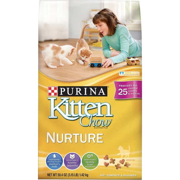 Cat Chow Purina Kitten Chow Dry Kitten Food, Nurture, 3.15 Pound Bag, Pack of 6 — Residential Use, Standard Application