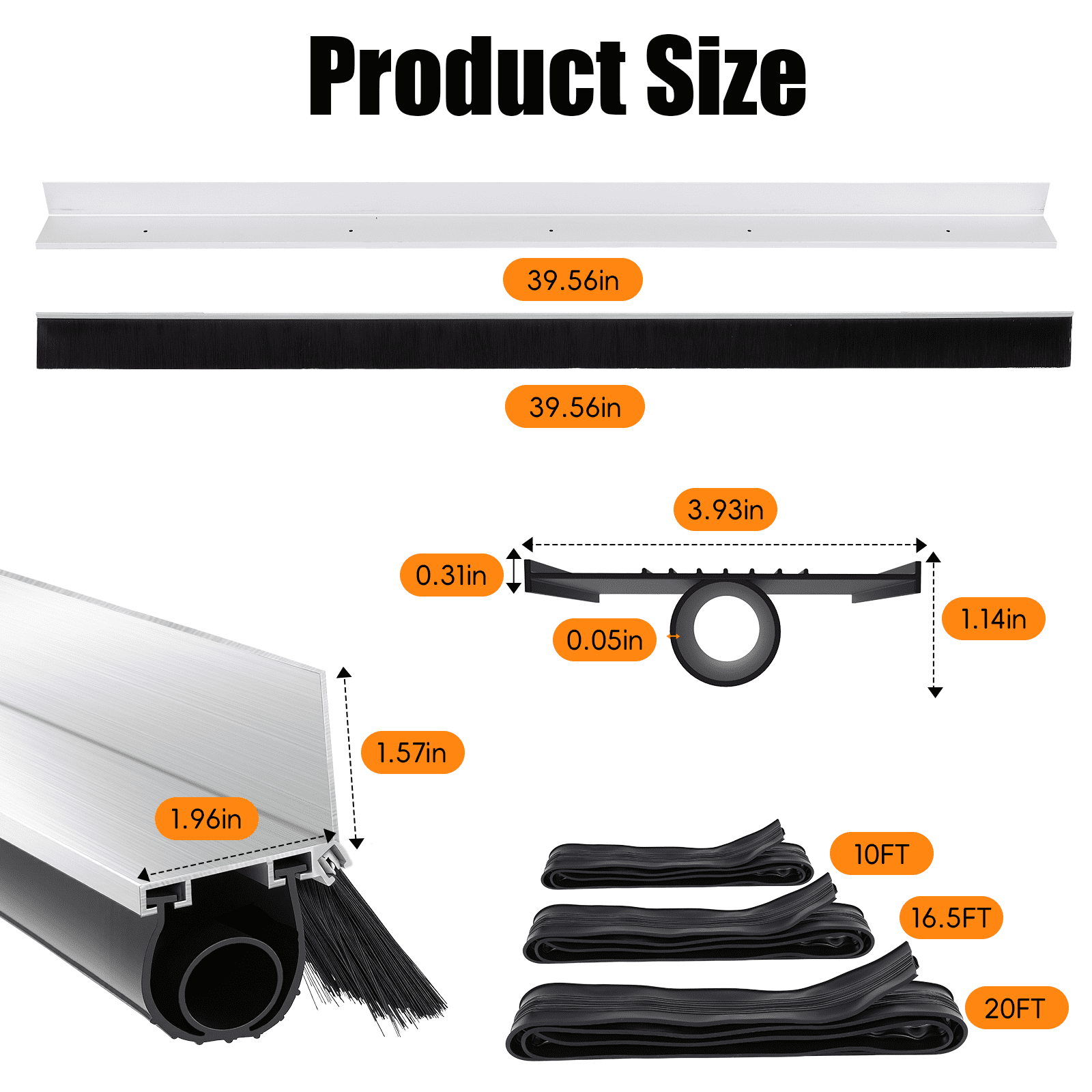 16.5 FT Universal Garage Door Seals Kit，Heavy Duty EPDM U+O Bottom Rubber Weatherproof Seal & Brush with Pre-drilled Aluminum Track，Universal Replacement Stops Rain, Drafts & Pests