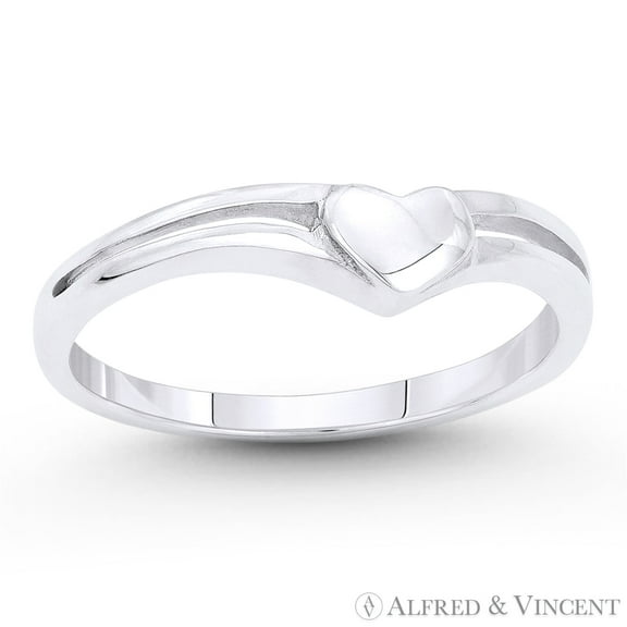 4mm x 4.5mm Heart Charm Splitshank-Band Promise Ring in .925 Sterling Silver