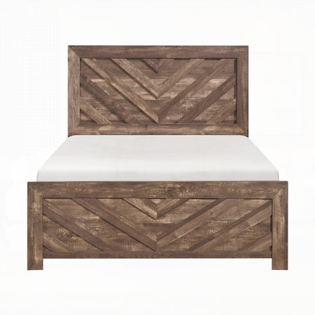 Rustic Brown Finish Full Size Contemporary Wooden Bedroom Furniture Bed in a Box, Headboard and Footboard Set