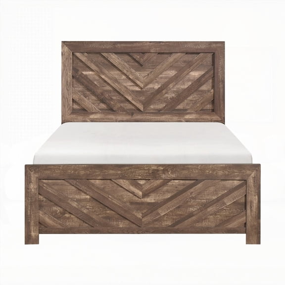 Rustic Brown Finish Full Size Contemporary Wooden Bedroom Furniture Bed in a Box, Headboard and Footboard Set