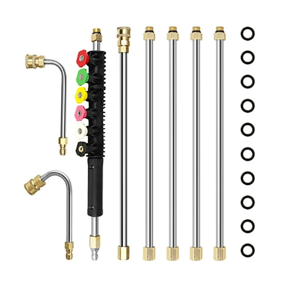 Pressure Washer Extension Wand Power Washer Lance with 6 Nozzle Tips, U Curved + 90 Degrees Rod, 10 Replacable -Leaked Ring, 1/4 Inch Quick Connect 4000 PSI