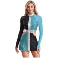 thumbnail image 1 of Jhaoyu Robe Déguisement des Années 60 pour Femmes, Mini Robe à Sequins Scintillants, Tenues de Spectacle, Bleu L, 1 of 5