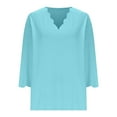 thumbnail image 4 of Fznquz Plain Blouses for Women Casual Fall Blue Dressy Casual 3/4 Length Sleeve Tees Solid Color V Neck Tee,S, 4 of 6