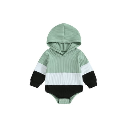 

Canis Toddler Ribbed Hooded Rompers in Contrast Color Long Sleeve Jumpsuit