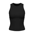 thumbnail image 7 of FDGIU Women's High Neck Ruched Side Sleeveless Crop Tank Top, Solid Fitted Casual Layering Camisole, 7 of 7