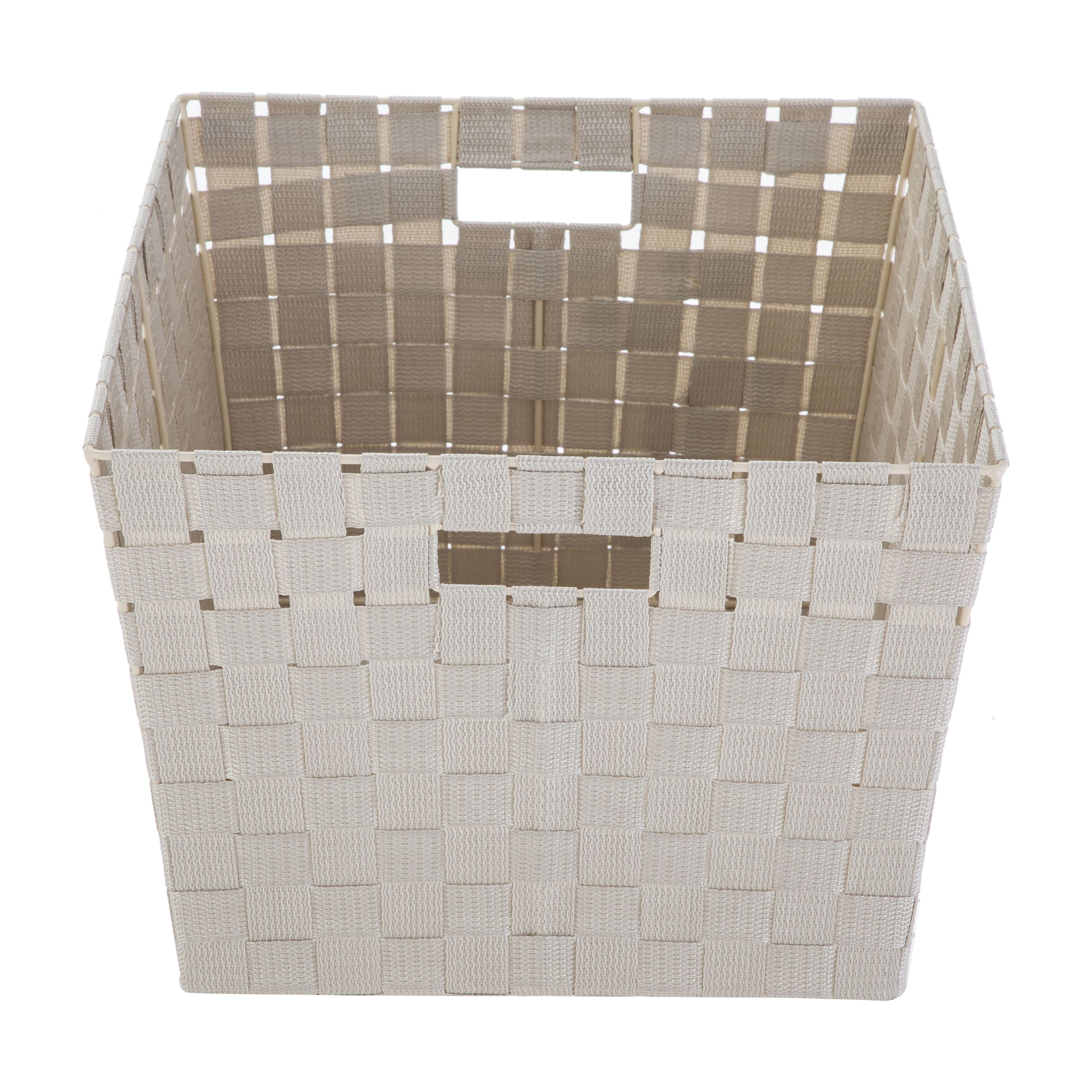 Mainstays Medium Beige Woven Fabric Decorative Storage Basket, 13 in x 8 in x 10 in