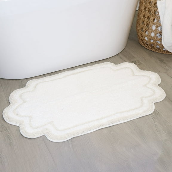 Home Weavers Allure Collection 100% Cotton Bath Rug 21"x34", Soft & Absorbent Bathroom Rug, Non-Slip Backing, Quick Dry, Machine Washable Bath Mat for Floor, Shower & Tub, White