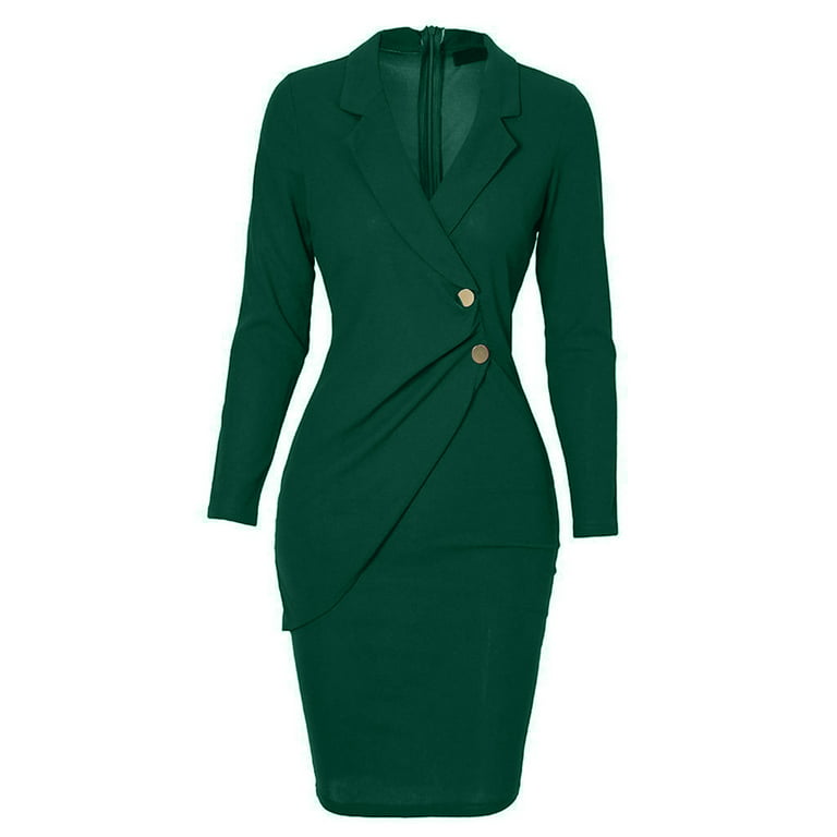 Women Suit Dress Fashion Bodycon Business Skirt Slim Hip Skirt Lapel Long  Sleeve Casual Work Formal Dress Blazer