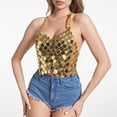 thumbnail image 3 of Tank Tops Women Acrylic Shiny Sequined Hollow Halter Top Comfortable Womens Cami Gold One Size, 3 of 4