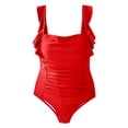 thumbnail image 3 of Women's Solid Color Ruffled Open Back Pleated Swimsuit M-XL, 3 of 7