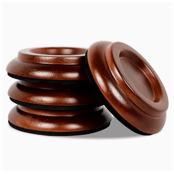 4 Pcs Piano Caster Cups, Solid Wood Upright Piano Caster Cups with Felt Pads, 3.9 in / 10 cm Anti-Slip, Sound Dampening, Floor Protector, Furniture Caster Cups, Brown