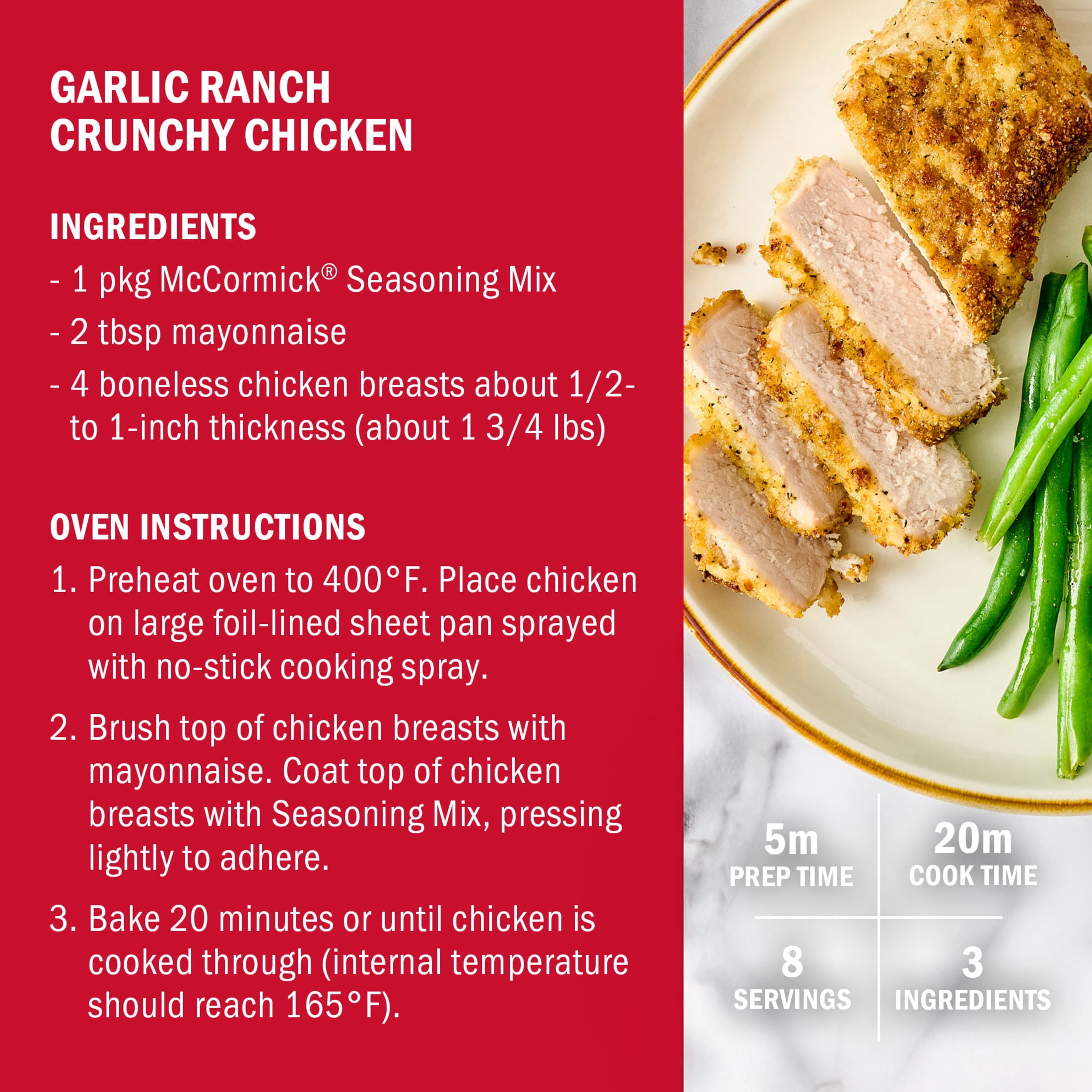 (4 pack) McCormick Garlic Ranch Crunchy Chicken Seasoning Mix, 1.25 oz Packet