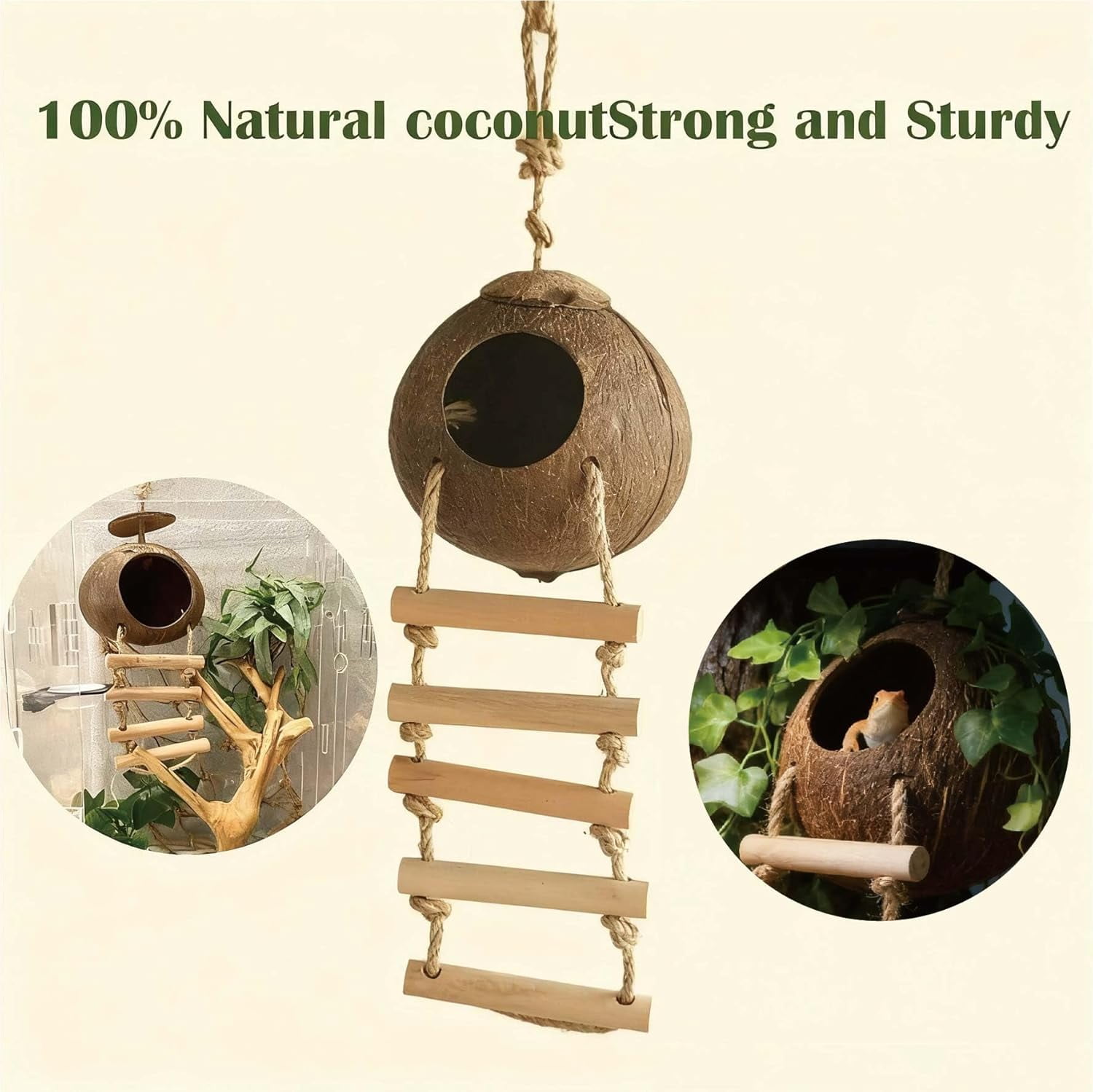Leopard Gecko Tank Accessories. Reptile Hammock Vines Plants with Coconut Shell Ladder Hideout Decor for Bearded Dragon Lizard Chameleon Crested Gecko Tortoise Snake