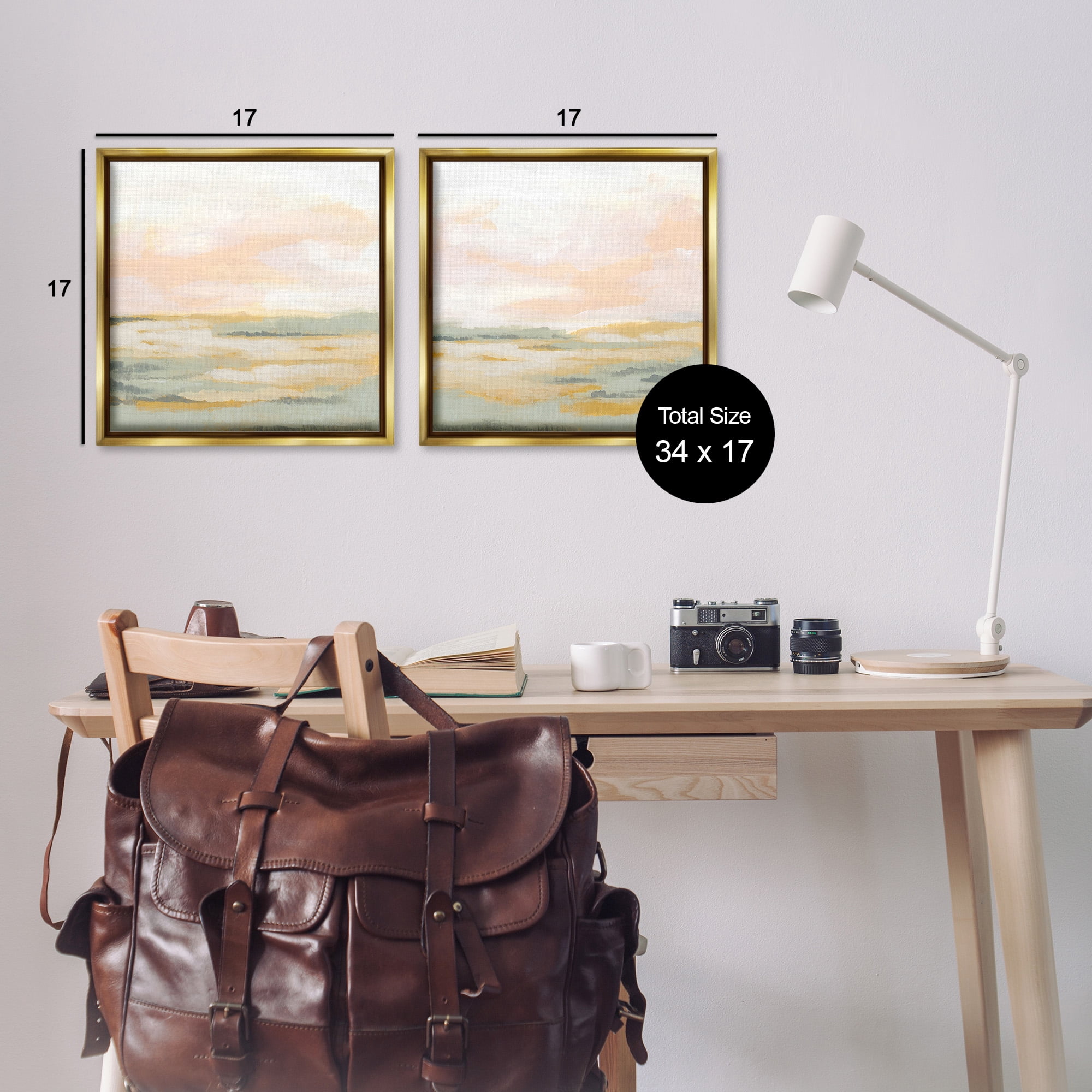 Stupell Industries Sunrise Sky Abstraction Landscape Painting Gold Floater Framed Canvas Art Print Wall Art, 18 x 18, Set of 2
