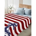 thumbnail image 4 of Anchor Red Queen Size Flat Sheet, Wrinkleproof & Fadeproof Cooling Flat Bed Sheet Only, Modern Navy Blue White Striped Nautical Breathable Soft Bedding Top Sheets 90 x 102 Inches, 4 of 8
