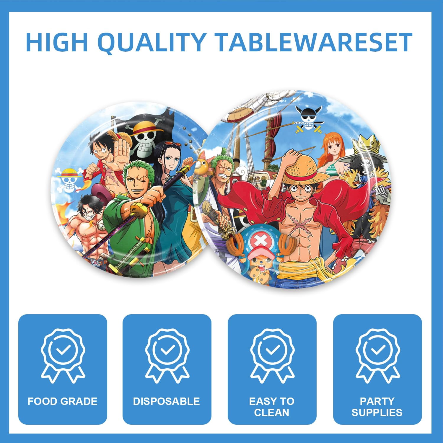 141pcs One Piece Birthday Tableware Decorations Party Plates Cups Theme Napkins One Piece Party Decoration