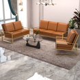 thumbnail image 3 of LeisureMod 3-Piece Sofa Set Upholstered in Leather Accent Chair with Gold Stainless Steel Base Loveseat and Removable Cushions for Modern Home Jefferson Collection in Cognac Tan, 3 of 8