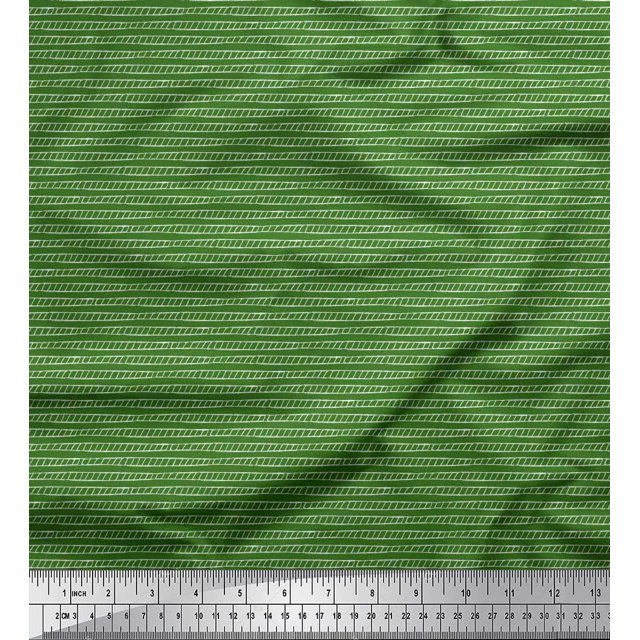 Soimoi Green polyester Crepe Fabric Stripe Hand Drawn Decor Fabric Printed Yard 52 Inch Wide