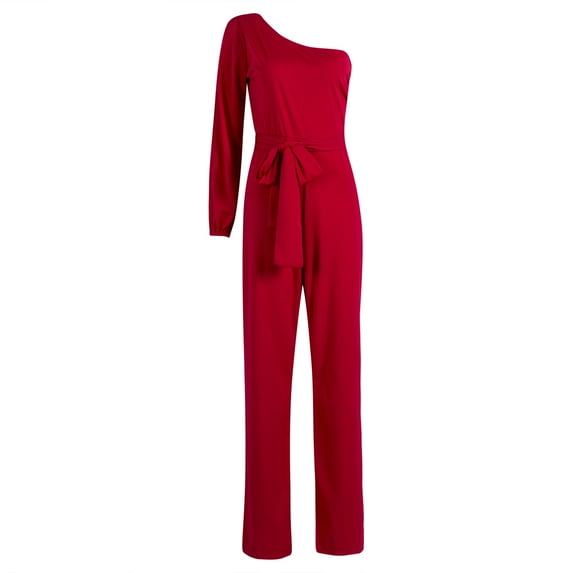 Sedceaty Women's Solid Color Romper Formal Off Shoulder Jumpsuit Loose Fit Overall Long Stretchy Casual Pants