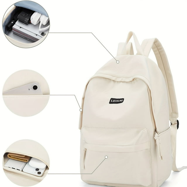 1pc Simple Solid Color Schoolbag, Men Women College Student Junior High School Student Versatile High School Student Backpack, Large Capacity Middle School Student Primary School Backpack