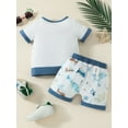 thumbnail image 3 of Biekopu Toddler Boy Summer Clothes Dinosaur Embroidery Short Sleeve T-Shirt with Elastic Waist Shorts 2Pcs Outfit, 3 of 9