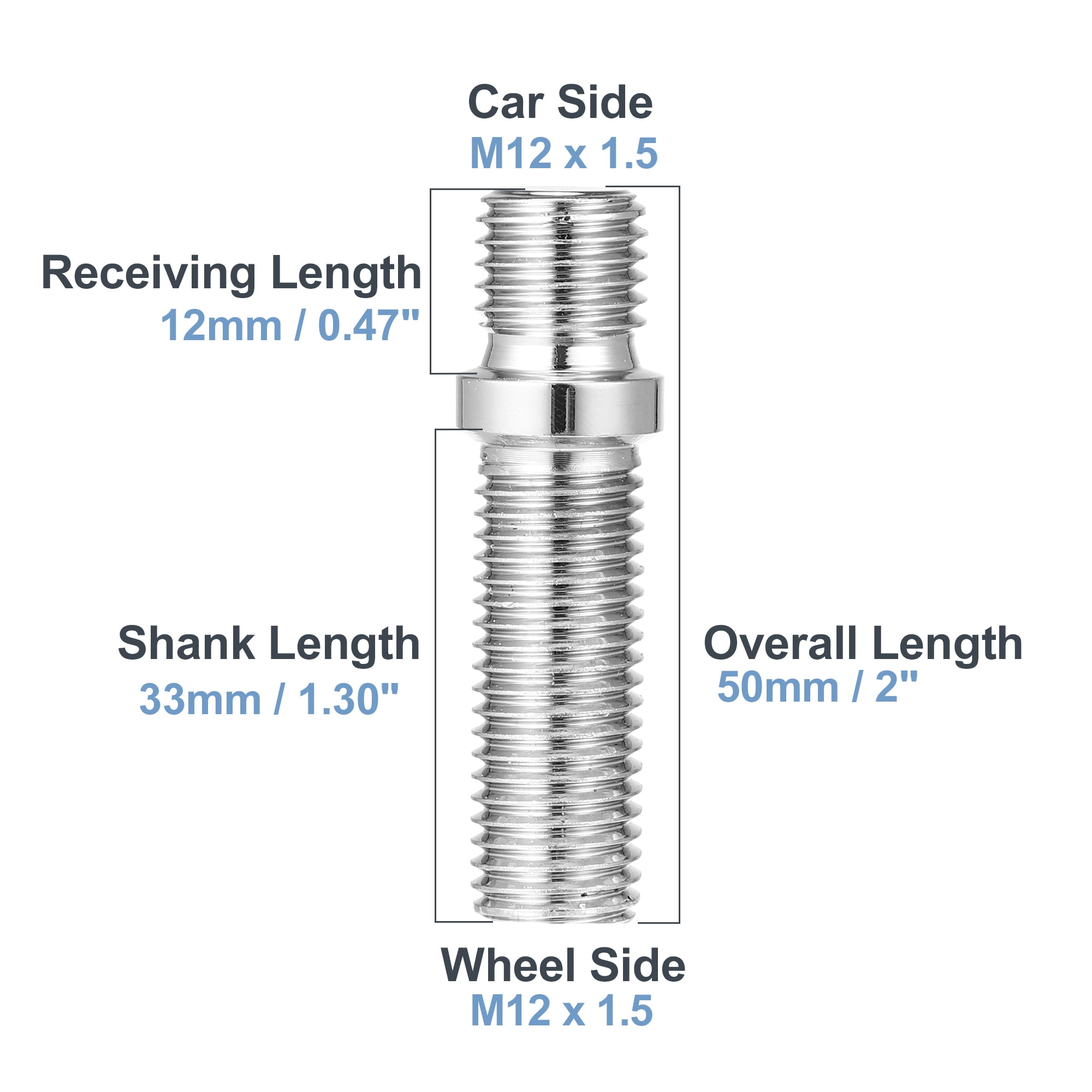 Unique Bargains M12x1.5 to M12x1.5 50mm Wheel Stud Fit for BMW - Pack of 10 Silver Tone