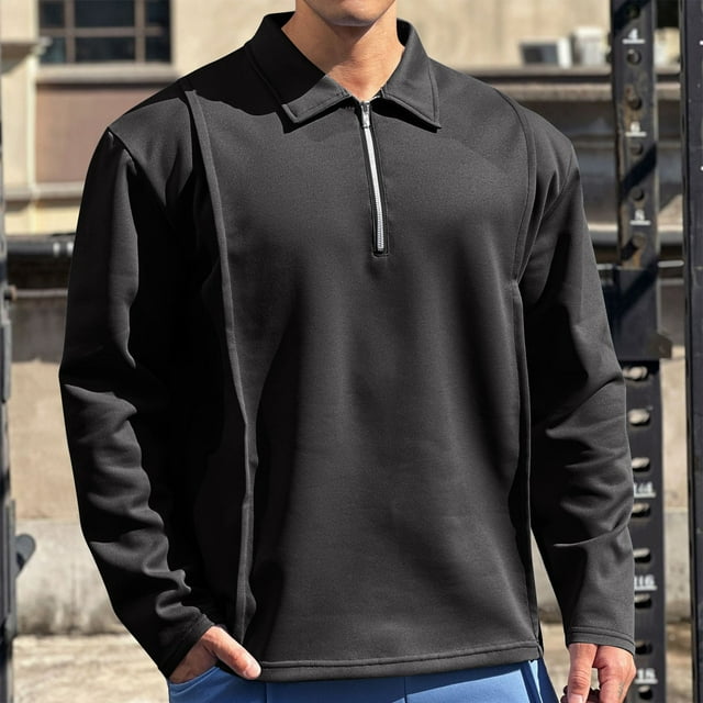 AherBiu Chemises de Golf à Manches Longues pour Hommes Col à Revers Fermeture à Glissière 1/4 Chemise Décontractée Ajustée Extensible Chemises de Randonnée Athlétiques