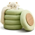 thumbnail image 6 of Tcbosik Round Teddy Fleece Storage Ottoman, 15"Dia x 17.7"H, Multi-Functional Upholstered Footrest Seat w/ Flip-Top Tray, for Living Room, Bedroom & Vanity (Light Green), 6 of 8