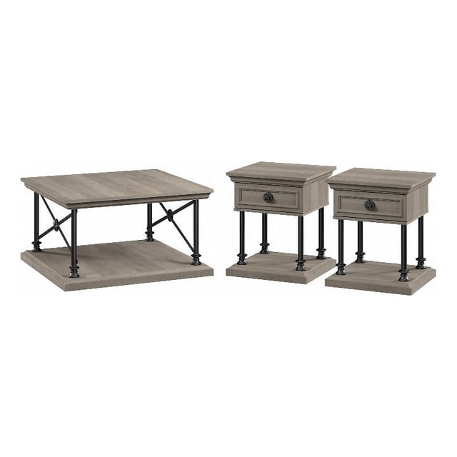 Bowery Hill Table Basse Carrée avec Tables d'Appoint Gris Bois Flotté - Bois Manufacturé