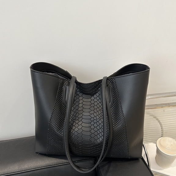 Leather Tote Bag for Women, Large Capacity Shoulder Handbag with Zippered Pocket, Sturdy Handles, Versatile Fall/Winter Commuter Accessory, Black/Brown/White
