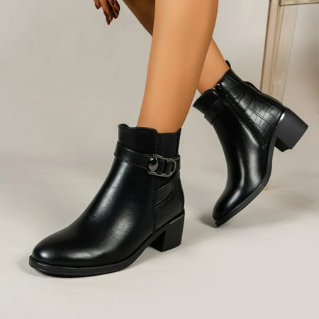 

Ovzne Womens Hiking Boots Warm Boots For Women Winter Thick Heel Round Toe Thick Sole Warm Ladies Fashion Casual Boots Clearance