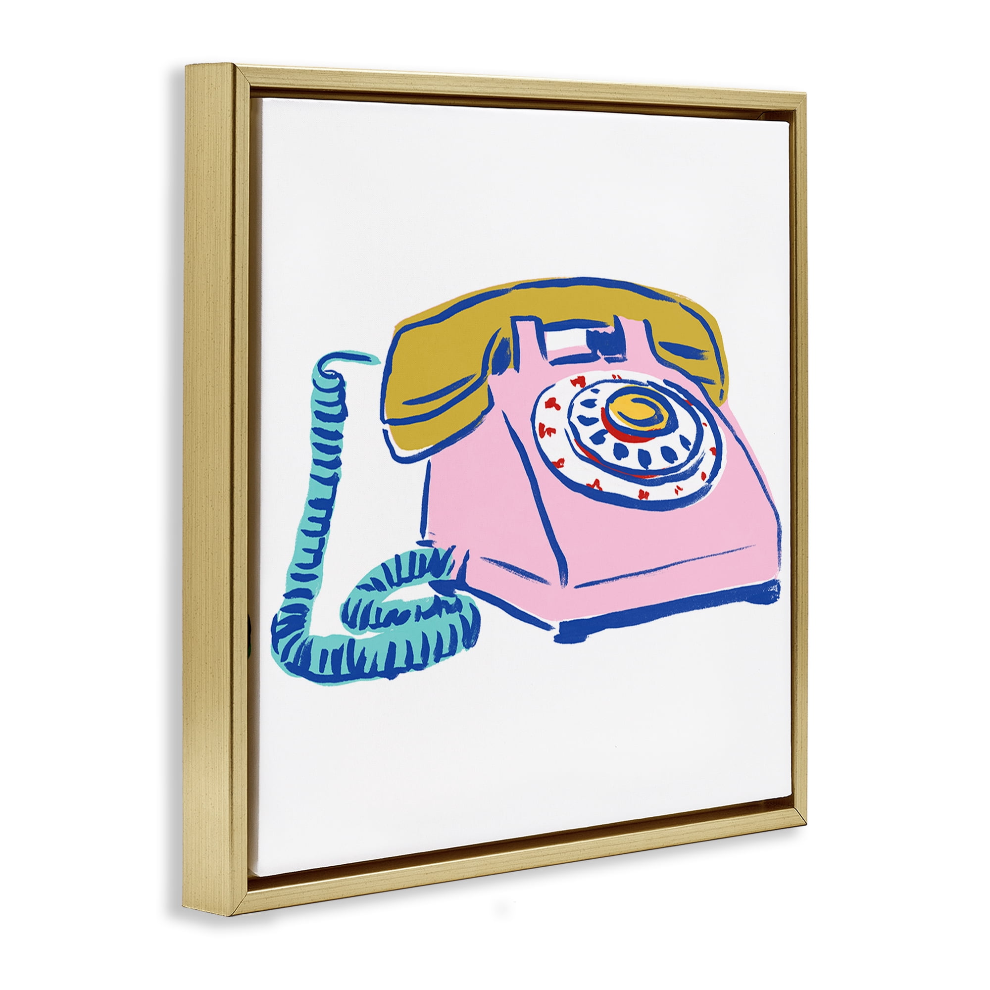 Stupell Industries Retro Rotary Telephone Novelty Painting Gold Floater Framed Art Print Wall Art, 25 x 25