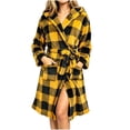 thumbnail image 7 of SHTXOZHI Plaid Robes for Women Warm Hooded Bathrobe Knee Length Sleepwear Long Sleeve Homewear with Pockets and Belt, 7 of 7