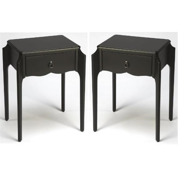 Home Square Transitional Rubberwood Nightstand in Black - Set of 2