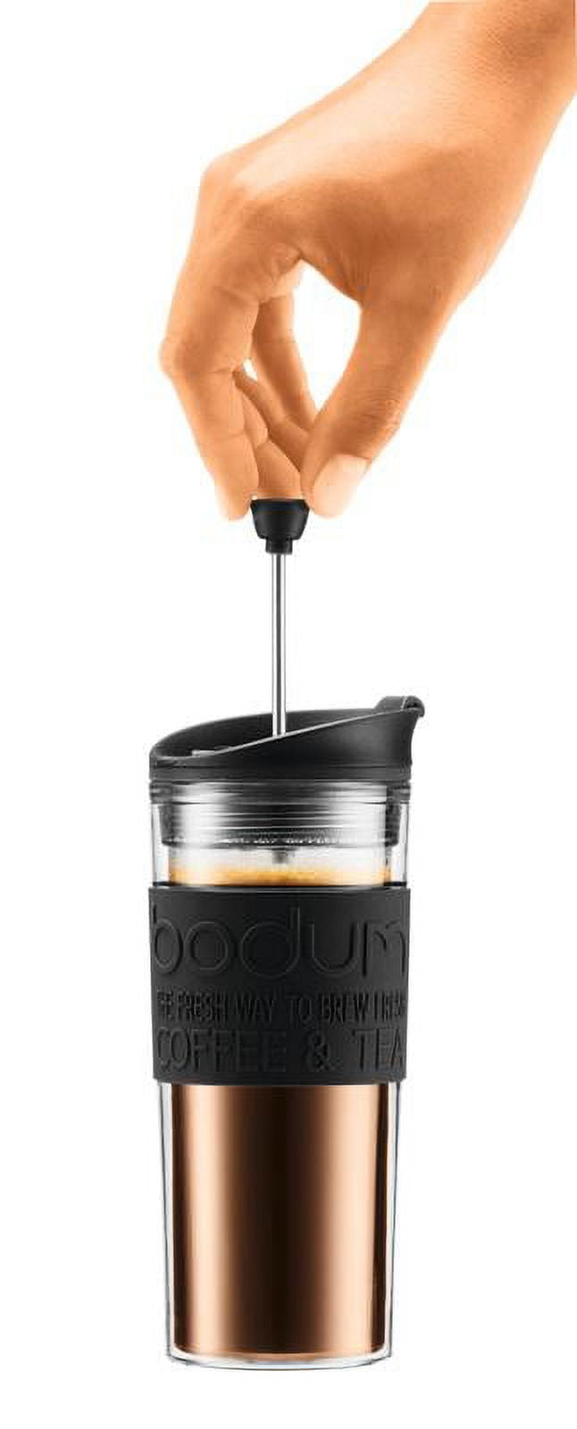 Bodum 15 oz Travel Double Wall French Press Coffeemaker, Plastic, Black and Clear