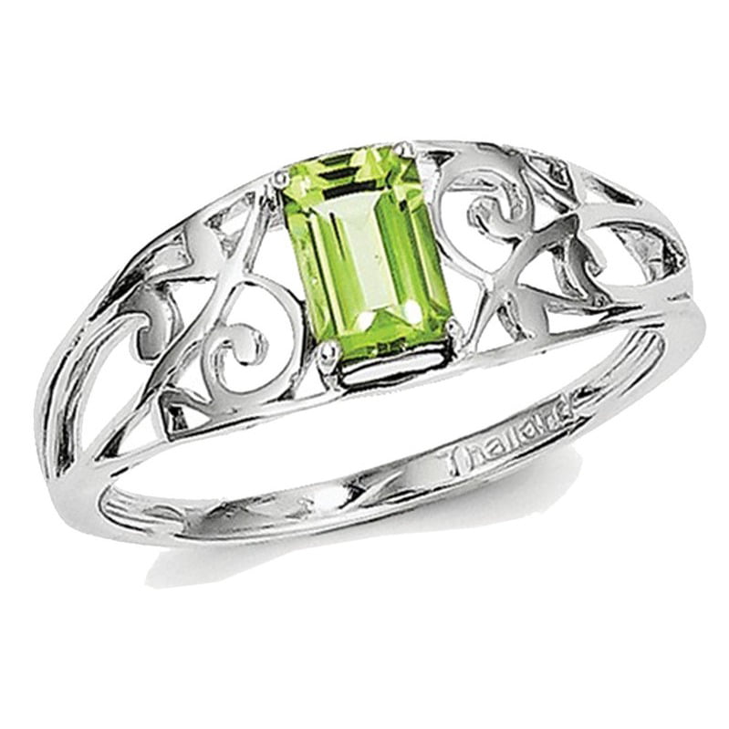 CZ Diamond Ring Genuine Green Gemstone Peridot Ring Natural Rectangle Peridot Ring Sterling Silver Band Ring August Birthstone Ring
