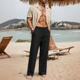 thumbnail image 5 of NKZNKZ Mens Cotton Linen Pants Elastic Waist Linen Men Pants Drawstring Loose Casual Lightweight Summer Beach Pants Black XL, 5 of 8