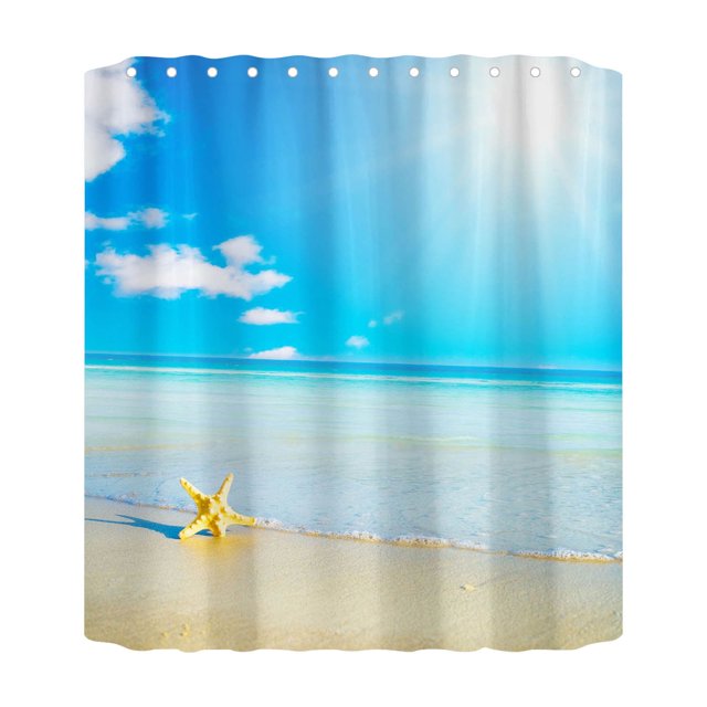 Cortina de ducha Pedty para baño, con estampado de playa y océano, de 180 x 180 cm, con 12 ganchos de plástico, impermeable, resistente, lavable a máquina y de secado rápido.