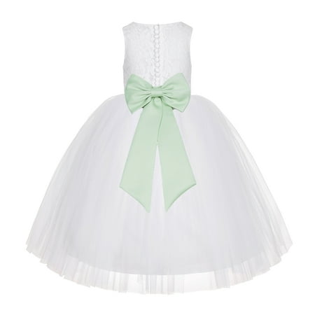 

White Floral Lace Junior Flower Girl Dress Christening Communion LG7